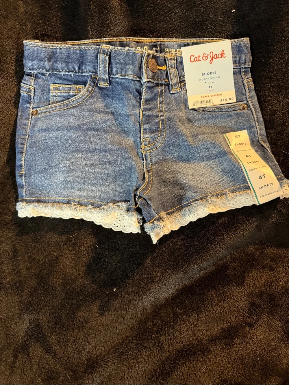 Cat & Jack Girls' Medium Blue Denim Shorts with White Lace Hem